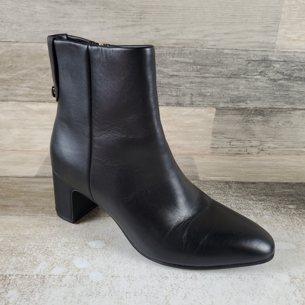 Aerosoles Madera Womens Bootie Sz 6.5 M Black Leather Tapered Toe Block Heel